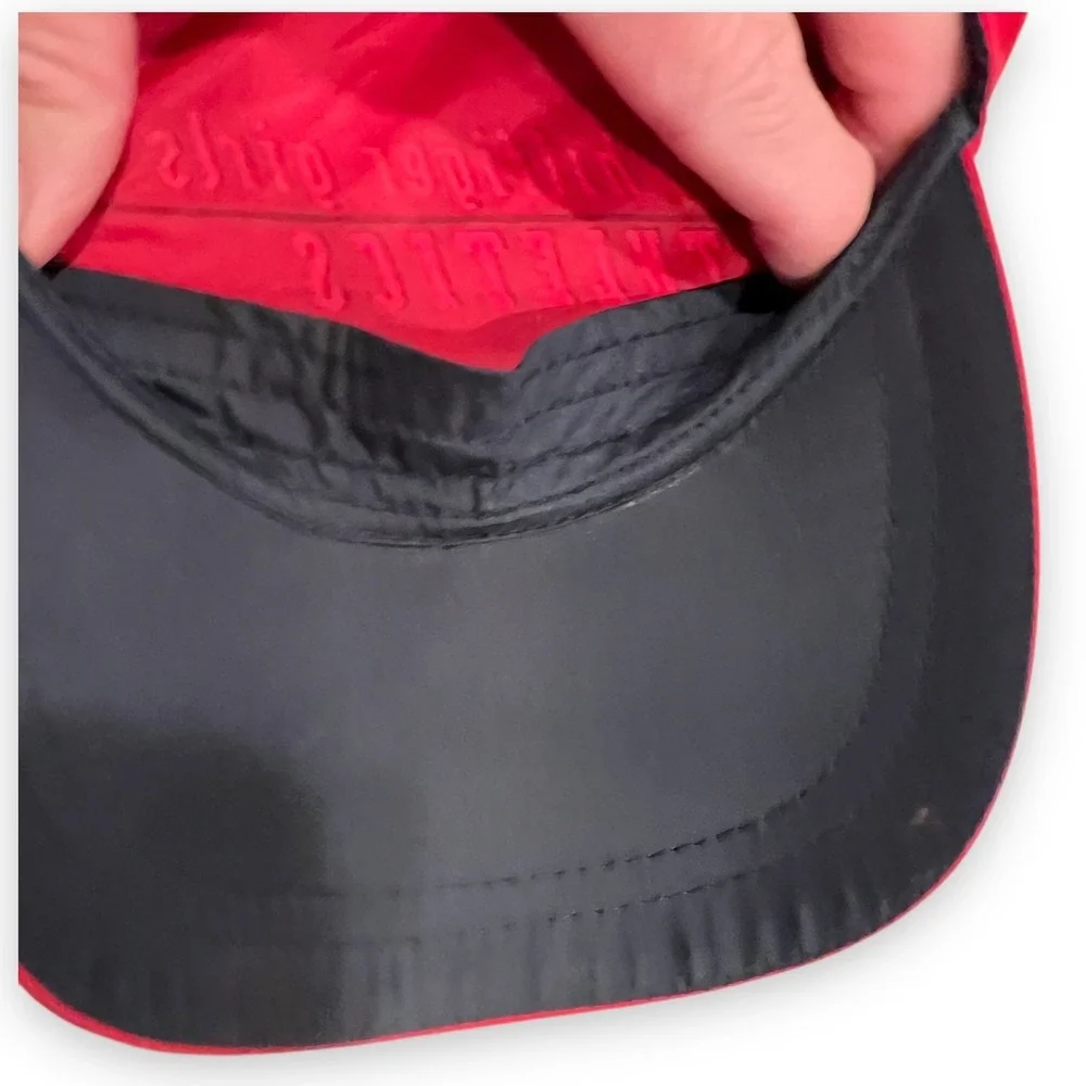 VTG Tommy Hilfiger Girls Athletics Nylon Hat‎ Cap Red Cinch Y2K Adjustable 90s